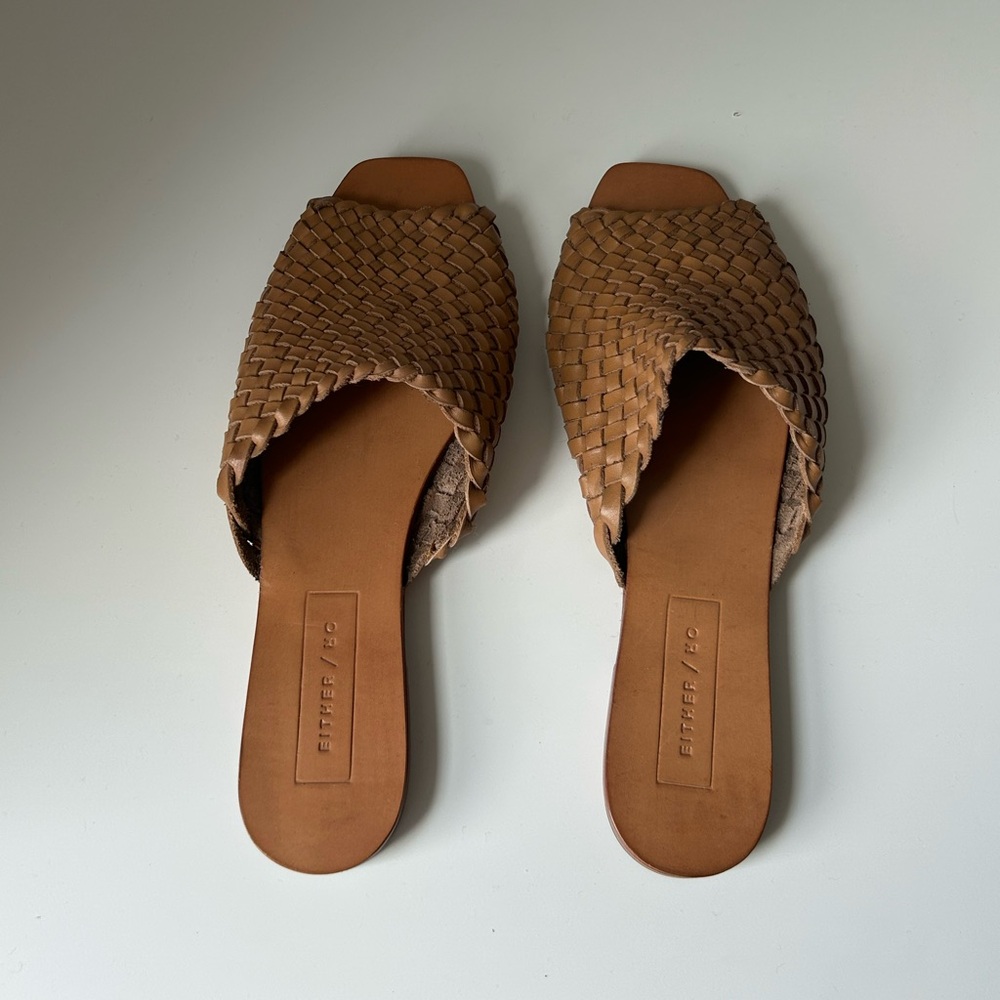 Tan Woven Slide Sandals
